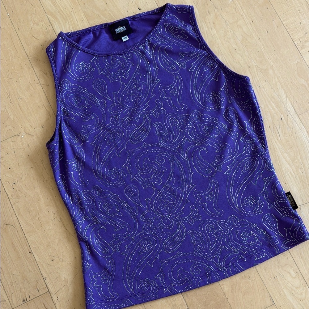 Versace Fitted Sleeveless Purple Tank Top